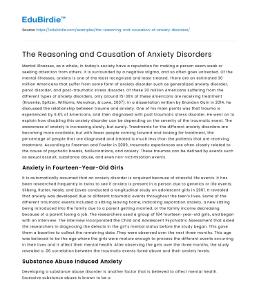 The Reasoning and Causation of Anxiety Disorders