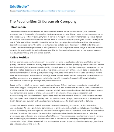 The Peculiarities Of Korean Air Company