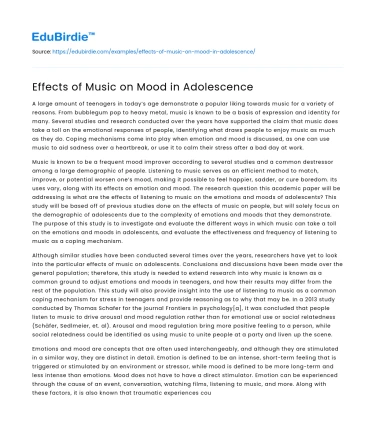 Effects of Music on Mood in Adolescence