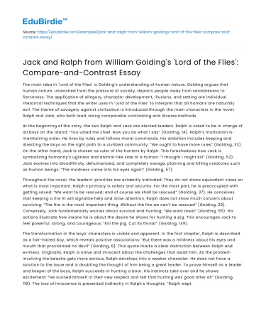 Comparison of Jack and Ralph in ‘Lord of the Flies’