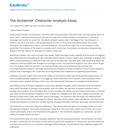 The Alchemist’ Character Analysis Essay