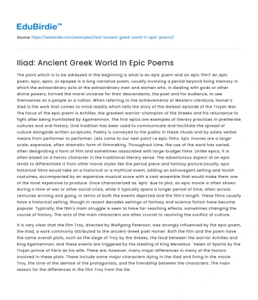 Iliad: Ancient Greek World In Epic Poems