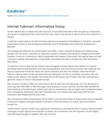 Harriet Tubman: Informative Essay