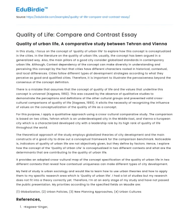 Quality of Life: Compare and Contrast Essay