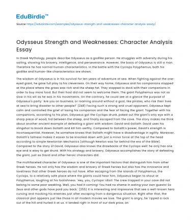 Odysseus Strength and Weaknesses: Character Analysis Essay