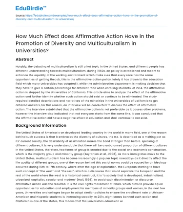 Impact of Affirmative Action on University Diversity