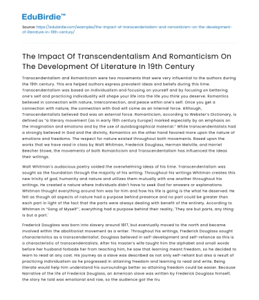 Influence of Transcendentalism & Romanticism on 19th Century Literature