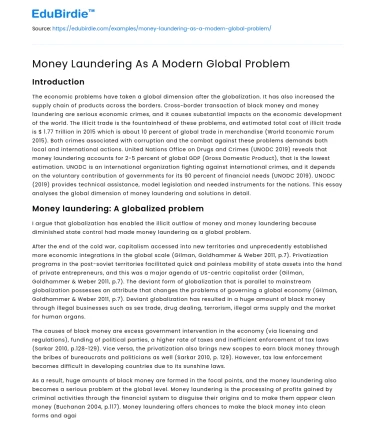 Money Laundering As A Modern Global Problem