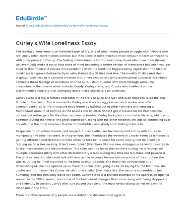 Curley’s Wife Loneliness Essay