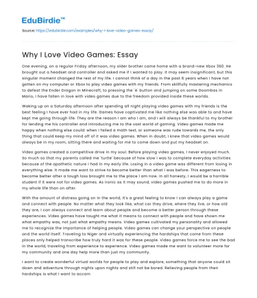 Why I Love Video Games: Essay
