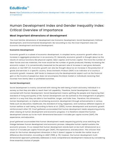 Importance of HDI and GII: Critical Overview