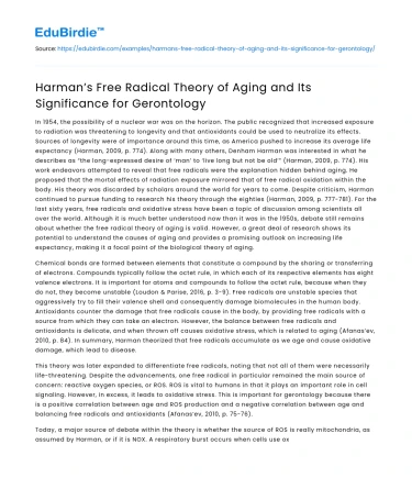 Harman’s Free Radical Theory of Aging and Its Significance for Gerontology