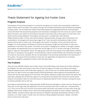 Thesis Statement for Ageing Out Foster Care