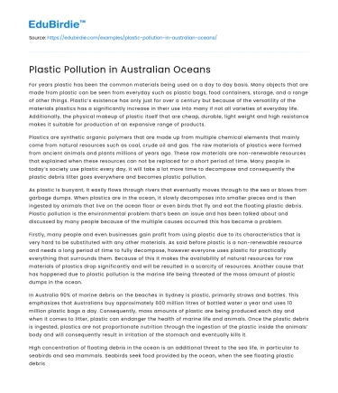 Plastic Pollution: Challenges in Australian Oceans