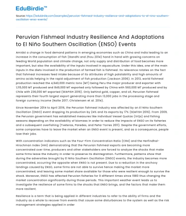 Peruvian Fishmeal Industry Resilience to ENSO