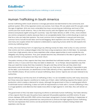 Human Trafficking In South America