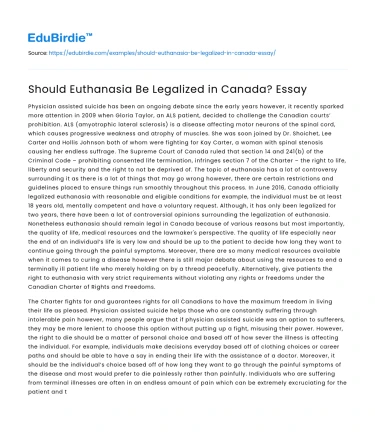 Should Euthanasia Be Legalized in Canada? Essay