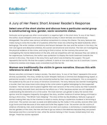 A Jury of Her Peers: Short Answer Reader’s Response