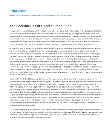 The Peculiarities of Conflict Resolution