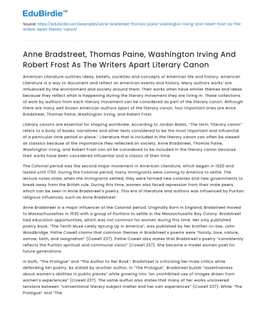 Bradstreet, Paine, Irving, and Frost in the Literary Canon