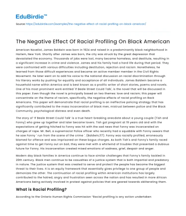 The Negative Effect Of Racial Profiling On Black American