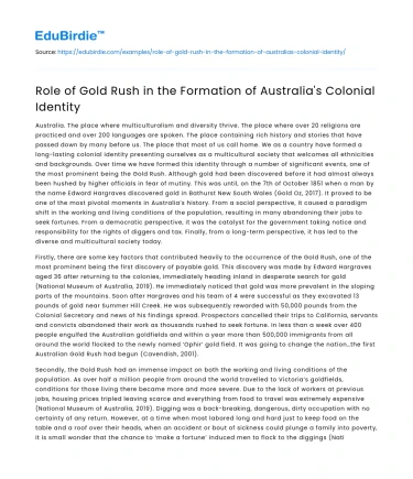 Role of Gold Rush in the Formation of Australia’s Colonial Identity