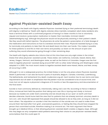 Against Physician-assisted Death Essay