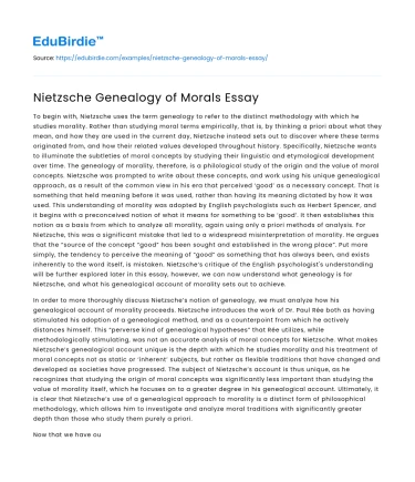 Nietzsche Genealogy of Morals Essay