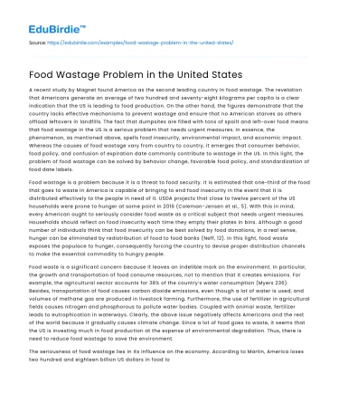Food Wastage Problem in the United States