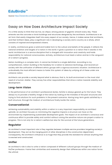 Essay on How Does Architecture Impact Society