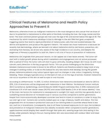 Clinical Features of Melanoma and Health Policy Approaches to Prevent It
