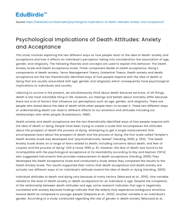 Psychological Implications of Death Attitudes: Anxiety and Acceptance