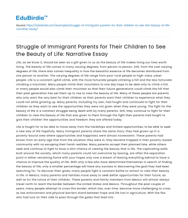 Immigrant Parents’ Struggle for Children to See Life’s Beauty