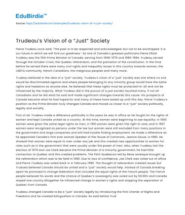 Trudeau’s Vision of a “Just” Society