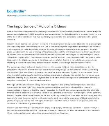 The Importance of Malcolm X Ideas