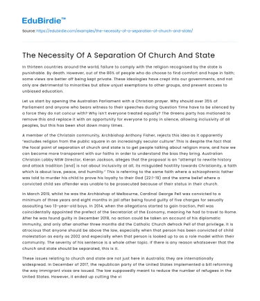 The Necessity Of A Separation Of Church And State