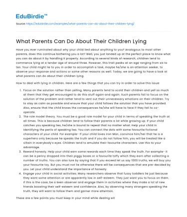What Parents Can Do About Their Children Lying