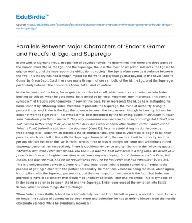 Character parallels in ‘Ender’s Game’ and Freud’s Id, Ego, Superego