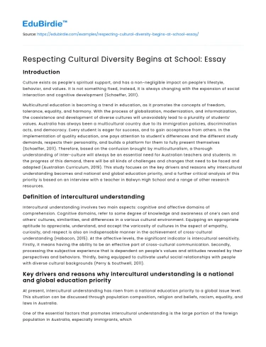 Respecting Cultural Diversity Begins at School: Essay