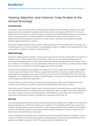 Teasing, Rejection, and Violence: Case Studies of the School Shootings