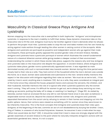 Masculinity In Classical Greece Plays Antigone And Lysistrata