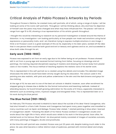 Critical Analysis of Pablo Picasso’s Artworks by Periods