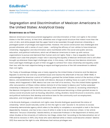 Segregation and Discrimination of Mexican Americans in the US: Analysis