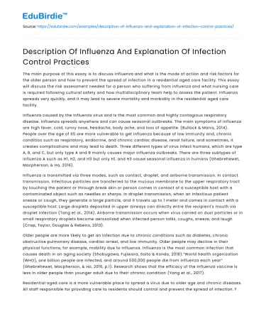 Description Of Influenza And Explanation Of Infection Control Practices