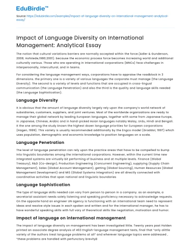 The Influence of Linguistic Diversity on Global Management