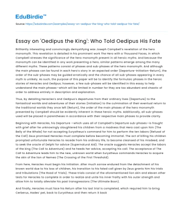 Essay on ‘Oedipus the King’: Who Told Oedipus His Fate