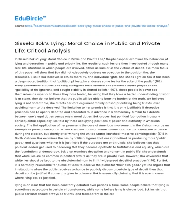 Sissela Bok’s Lying: Moral Choice in Public and Private Life