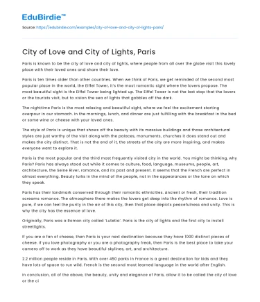 City of Love and City of Lights, Paris