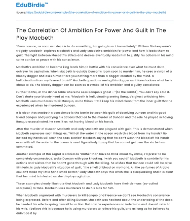 The Correlation Of Ambition For Power And Guilt In The Play Macbeth