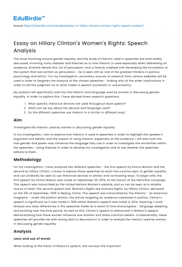 Essay on Hillary Clinton’s Women’s Rights: Speech Analysis